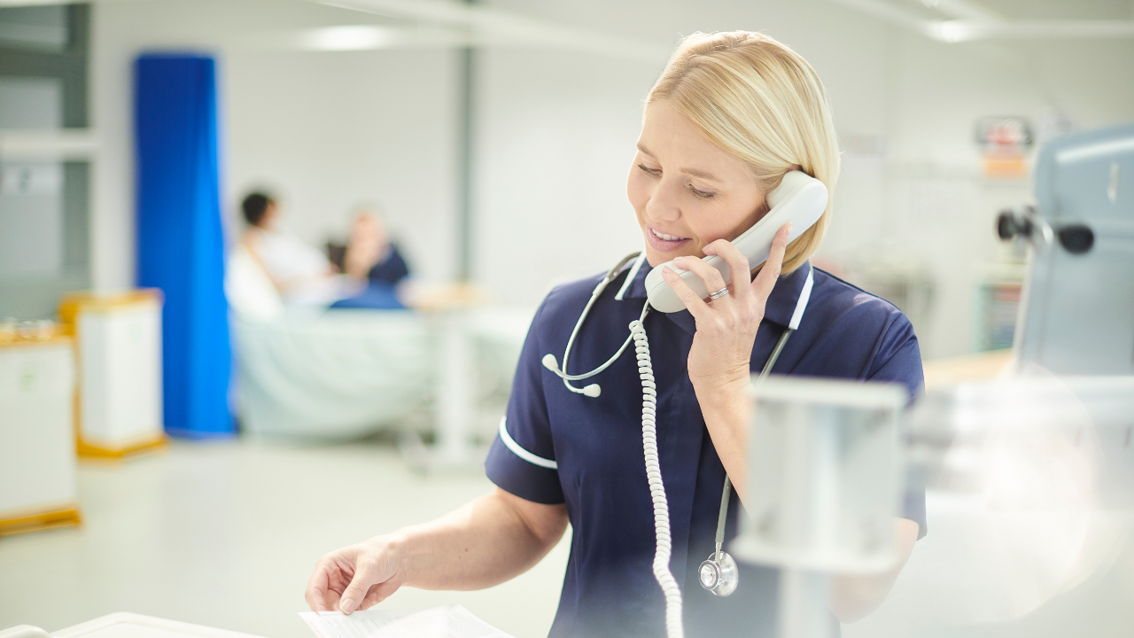 Professional nurse on phone