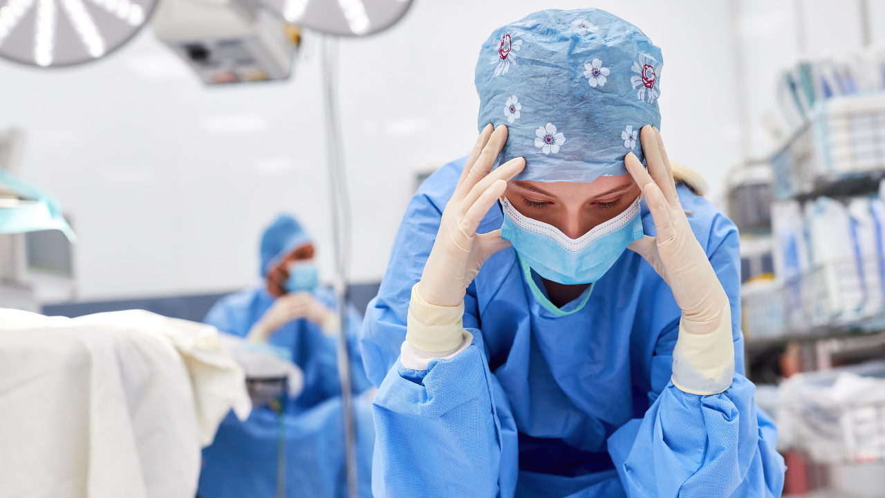 Tired healthcare worker showing stress
